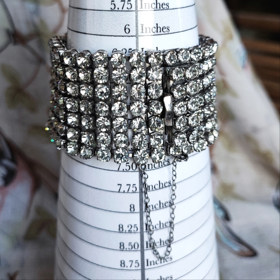 Vintage Signed Kramer Of New York Seven Row Prong Set Clear Rhinestone Bracelet